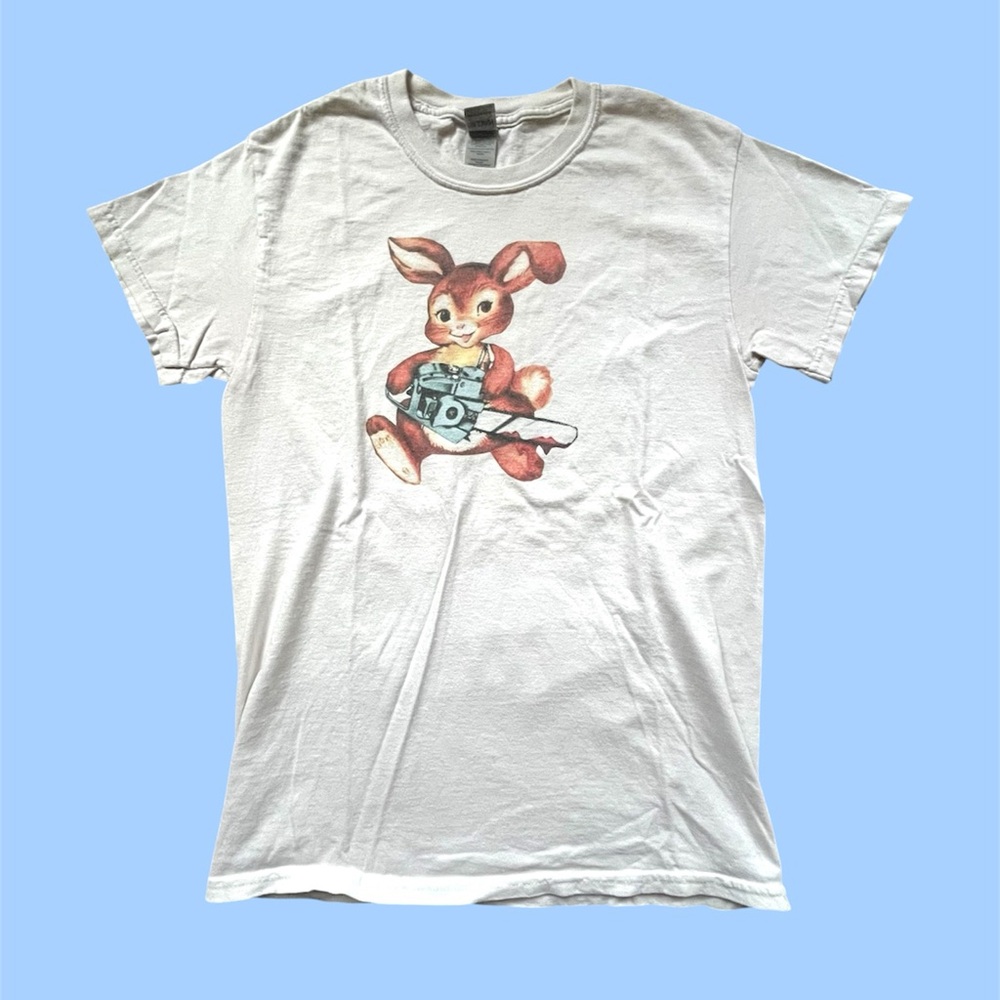 White Graphic Chainsaw Bunny T Shirt